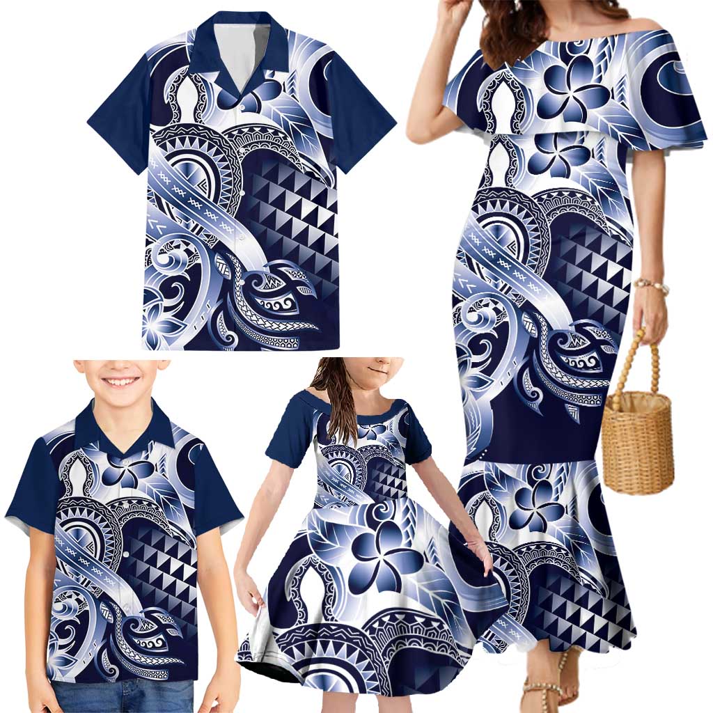 Aloha Blue Tribal Honu Tattoo Family Matching Mermaid Dress and Hawaiian Shirt LT9 - Polynesian Pride