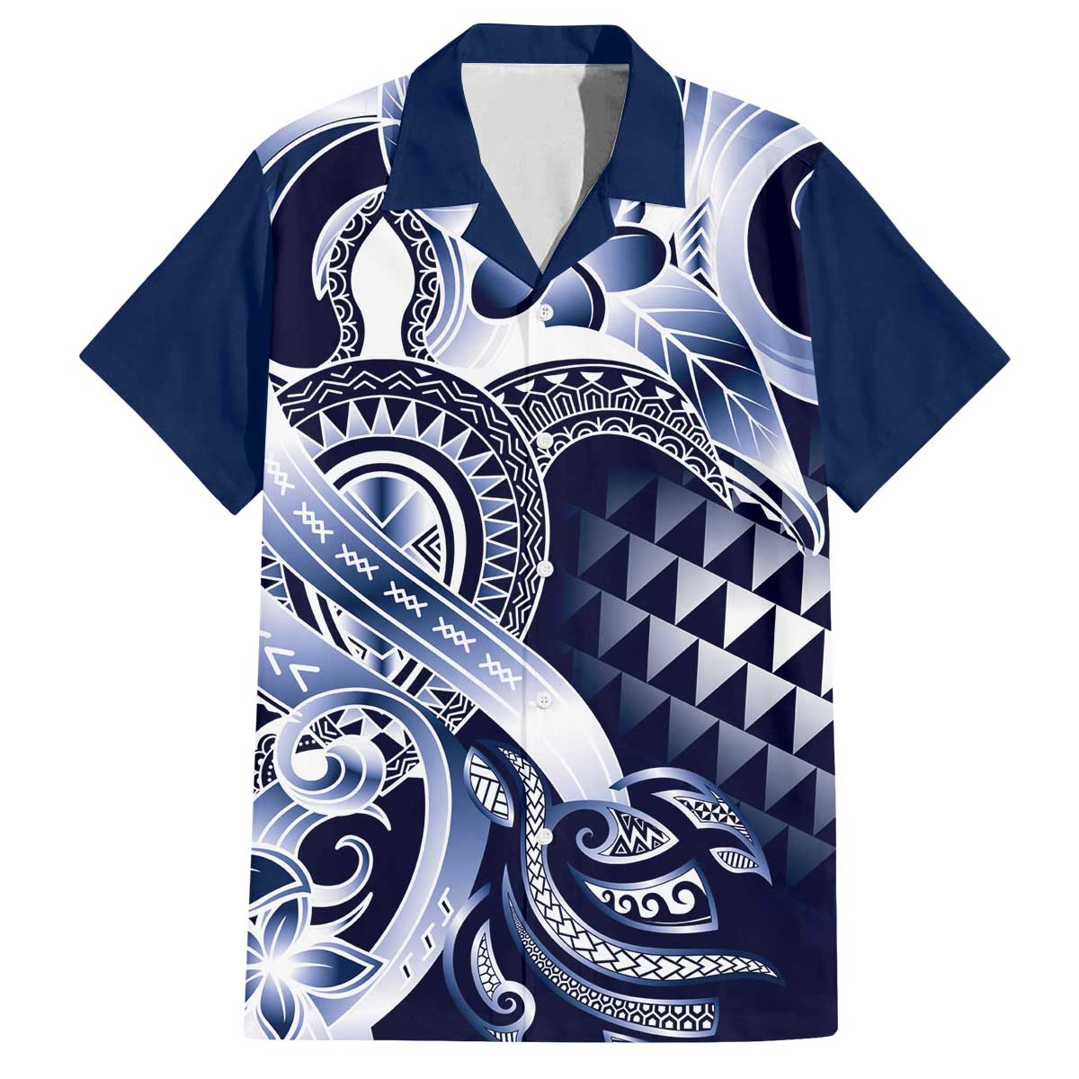 Aloha Blue Tribal Honu Tattoo Family Matching Off The Shoulder Long Sleeve Dress and Hawaiian Shirt LT9 Dad's Shirt - Short Sleeve Blue - Polynesian Pride