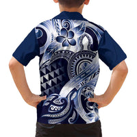 Aloha Blue Tribal Honu Tattoo Family Matching Off Shoulder Maxi Dress and Hawaiian Shirt LT9 - Polynesian Pride