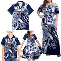 Aloha Blue Tribal Honu Tattoo Family Matching Off Shoulder Maxi Dress and Hawaiian Shirt LT9 - Polynesian Pride