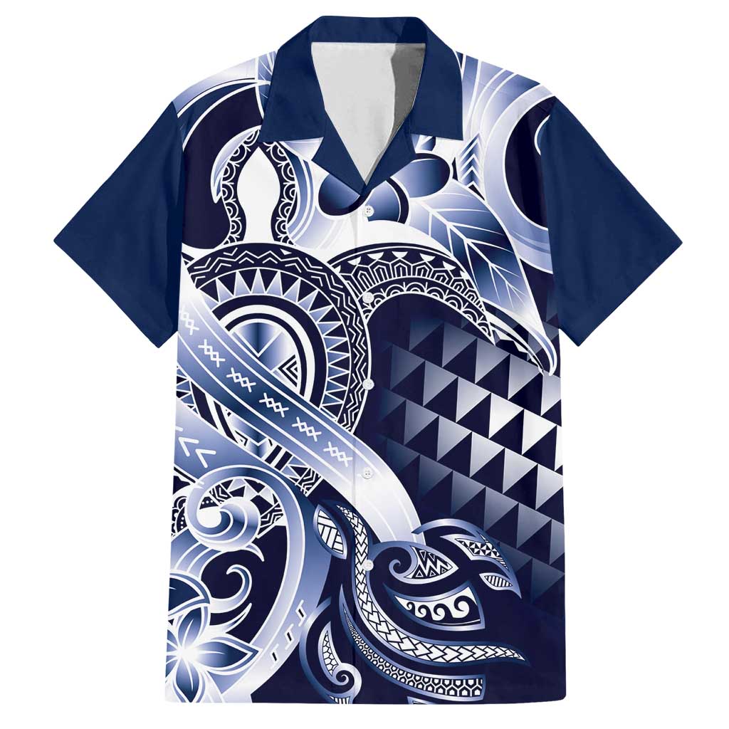 Aloha Blue Tribal Honu Tattoo Family Matching Off Shoulder Maxi Dress and Hawaiian Shirt LT9 Dad's Shirt - Short Sleeve Blue - Polynesian Pride