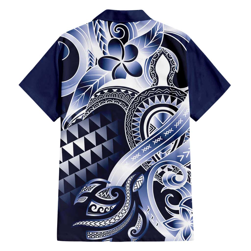 Aloha Blue Tribal Honu Tattoo Family Matching Off Shoulder Maxi Dress and Hawaiian Shirt LT9 - Polynesian Pride