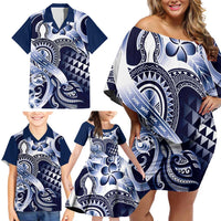 Aloha Blue Tribal Honu Tattoo Family Matching Off Shoulder Short Dress and Hawaiian Shirt LT9 - Polynesian Pride