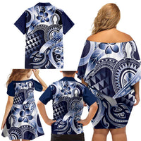 Aloha Blue Tribal Honu Tattoo Family Matching Off Shoulder Short Dress and Hawaiian Shirt LT9 - Polynesian Pride