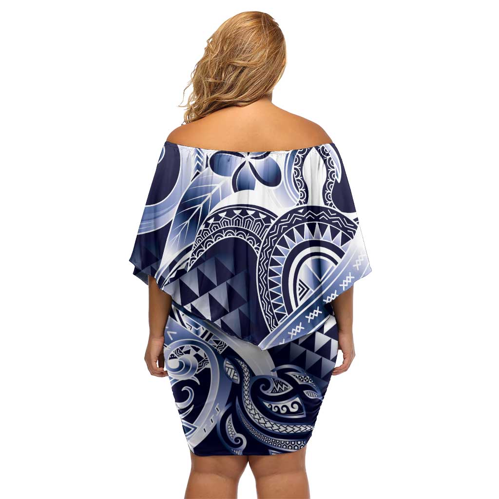Aloha Blue Tribal Honu Tattoo Family Matching Off Shoulder Short Dress and Hawaiian Shirt LT9 - Polynesian Pride
