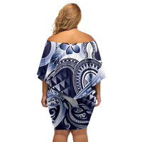 Aloha Blue Tribal Honu Tattoo Family Matching Off Shoulder Short Dress and Hawaiian Shirt LT9 - Polynesian Pride