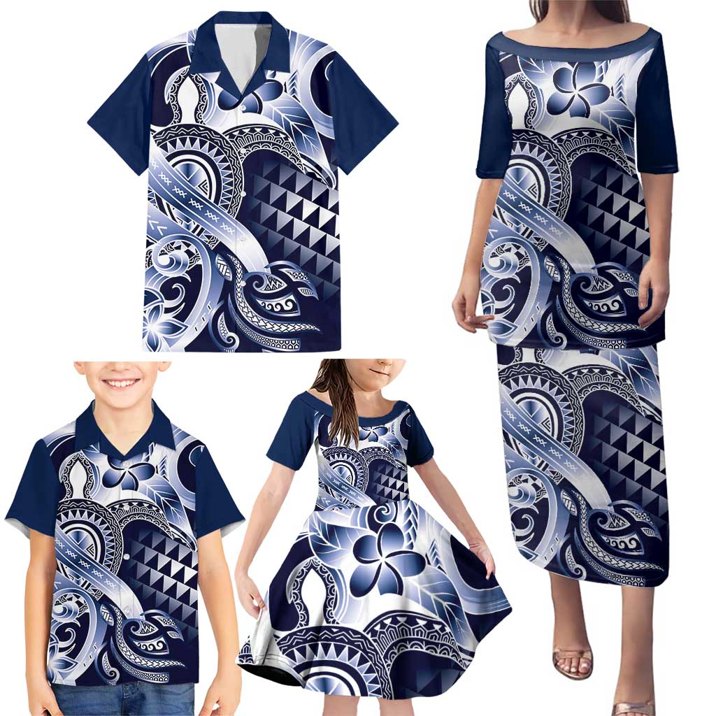 Aloha Blue Tribal Honu Tattoo Family Matching Puletasi and Hawaiian Shirt LT9 - Polynesian Pride