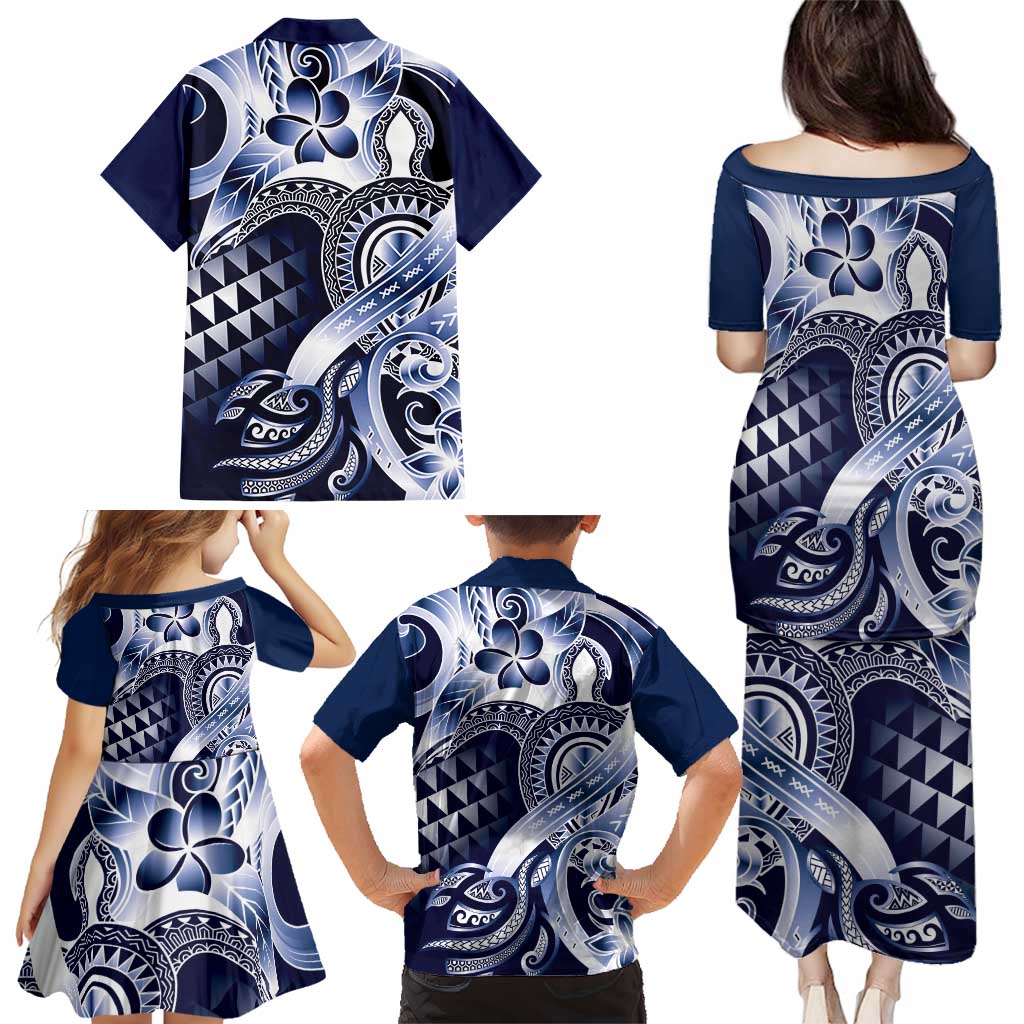 Aloha Blue Tribal Honu Tattoo Family Matching Puletasi and Hawaiian Shirt LT9 - Polynesian Pride