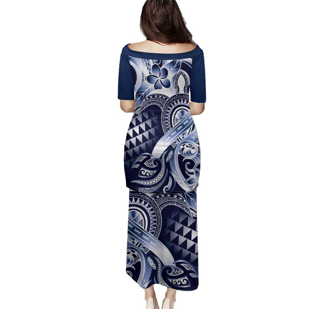 Aloha Blue Tribal Honu Tattoo Family Matching Puletasi and Hawaiian Shirt LT9 - Polynesian Pride