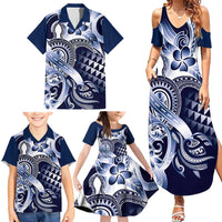 Aloha Blue Tribal Honu Tattoo Family Matching Summer Maxi Dress and Hawaiian Shirt LT9 - Polynesian Pride