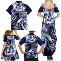 Aloha Blue Tribal Honu Tattoo Family Matching Summer Maxi Dress and Hawaiian Shirt LT9 - Polynesian Pride