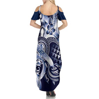 Aloha Blue Tribal Honu Tattoo Family Matching Summer Maxi Dress and Hawaiian Shirt LT9 - Polynesian Pride