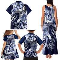 Aloha Blue Tribal Honu Tattoo Family Matching Tank Maxi Dress and Hawaiian Shirt LT9 - Polynesian Pride