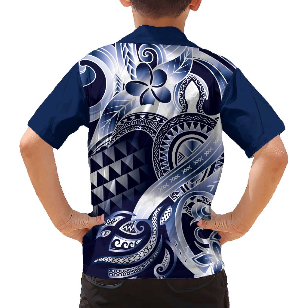 Aloha Blue Tribal Honu Tattoo Kid Hawaiian Shirt