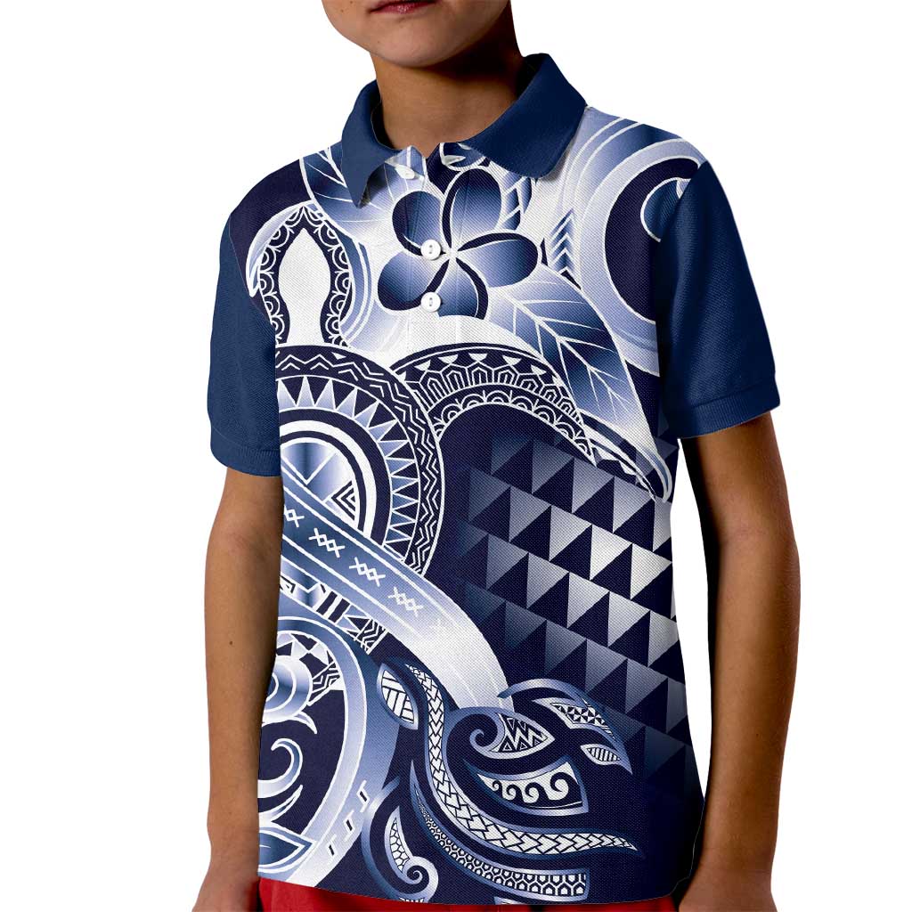 Aloha Blue Tribal Honu Tattoo Kid Polo Shirt LT9 Kid Blue - Polynesian Pride