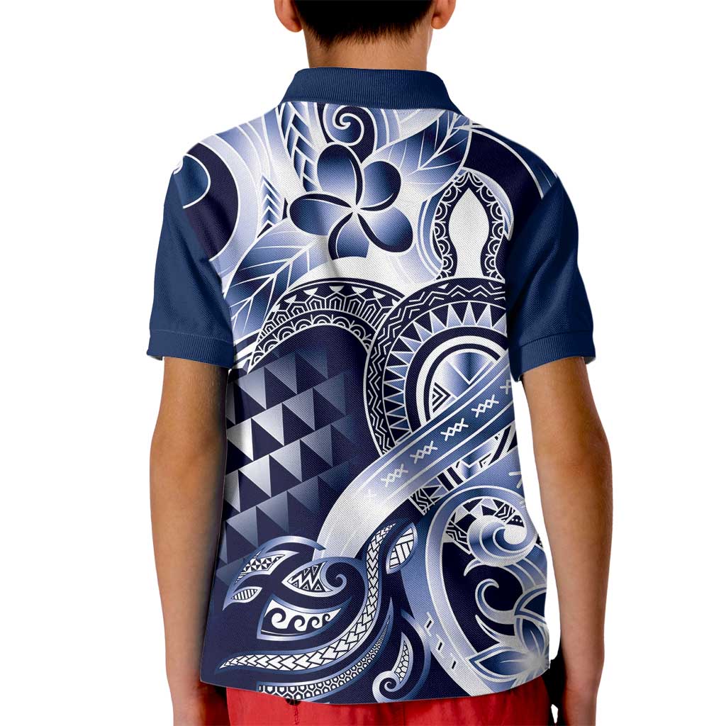 Aloha Blue Tribal Honu Tattoo Kid Polo Shirt LT9 - Polynesian Pride