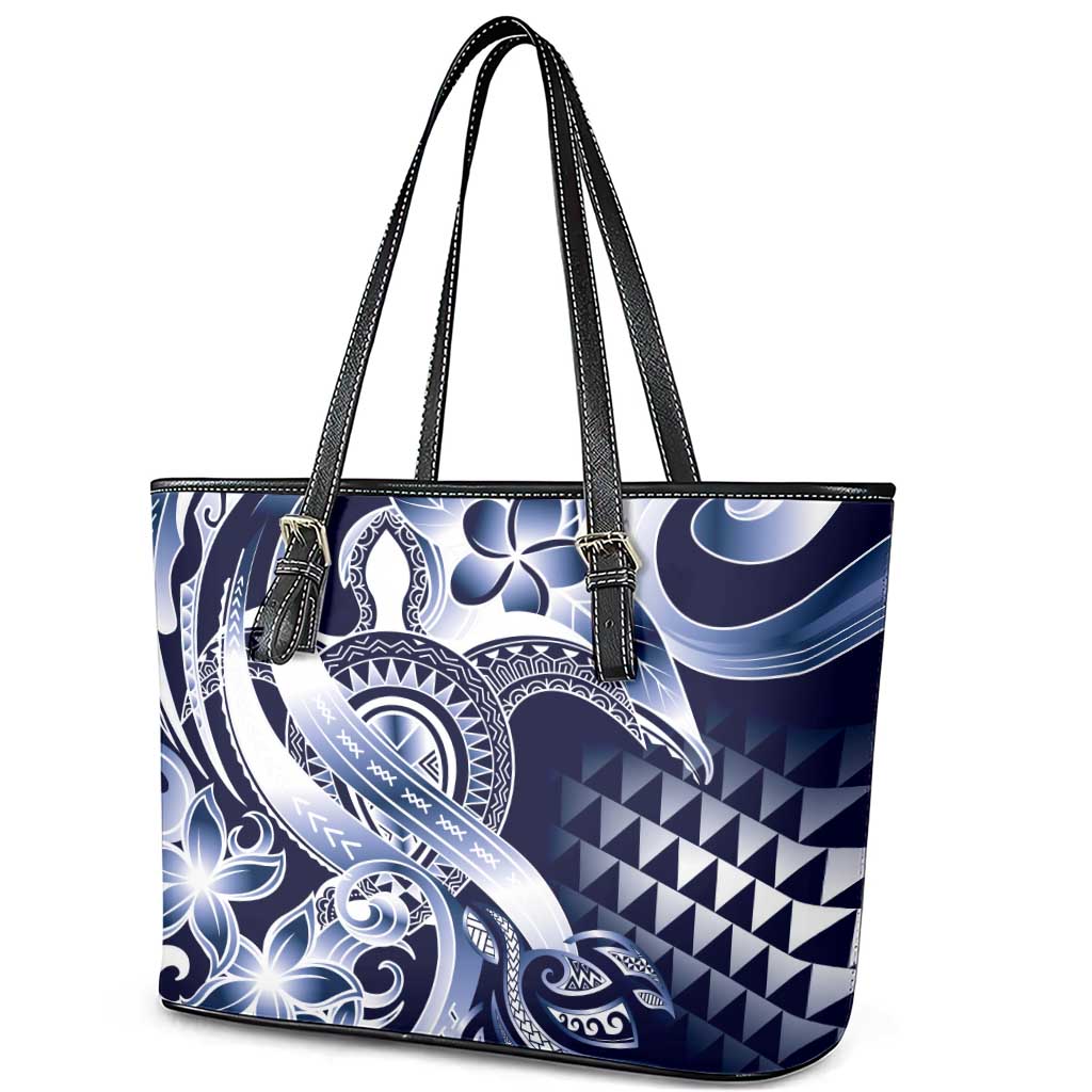 Aloha Blue Tribal Honu Tattoo Leather Tote Bag