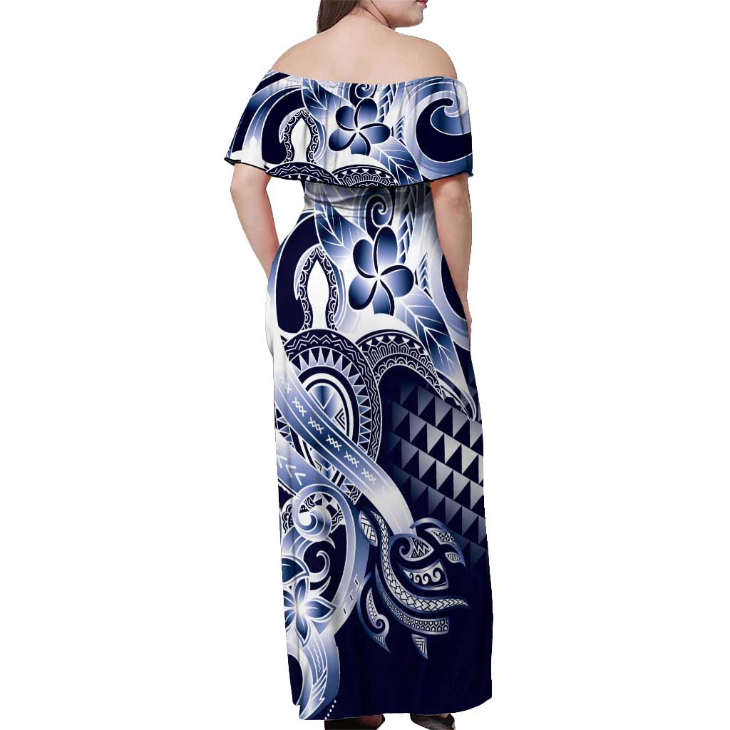 Aloha Blue Tribal Honu Tattoo Off Shoulder Maxi Dress LT9 - Polynesian Pride