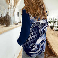 Aloha Blue Tribal Honu Tattoo Women Casual Shirt