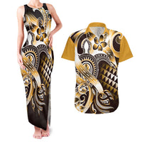 Aloha Gold Tribal Honu Tattoo Couples Matching Tank Maxi Dress and Hawaiian Shirt LT9 Gold - Polynesian Pride
