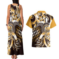 Aloha Gold Tribal Honu Tattoo Couples Matching Tank Maxi Dress and Hawaiian Shirt LT9 - Polynesian Pride