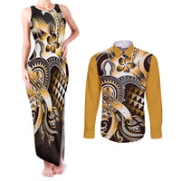 Aloha Gold Tribal Honu Tattoo Couples Matching Tank Maxi Dress and Long Sleeve Button Shirt LT9 Gold - Polynesian Pride