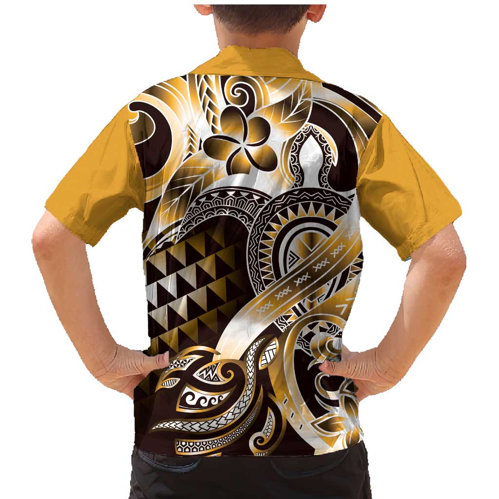 Aloha Gold Tribal Honu Tattoo Family Matching Mermaid Dress and Hawaiian Shirt LT9 - Polynesian Pride