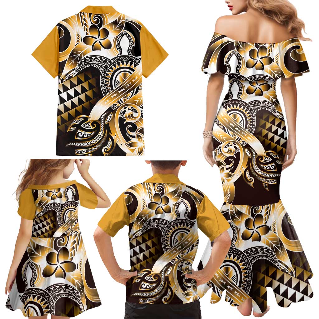 Aloha Gold Tribal Honu Tattoo Family Matching Mermaid Dress and Hawaiian Shirt LT9 - Polynesian Pride