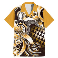 Aloha Gold Tribal Honu Tattoo Family Matching Mermaid Dress and Hawaiian Shirt LT9 Dad's Shirt - Short Sleeve Gold - Polynesian Pride