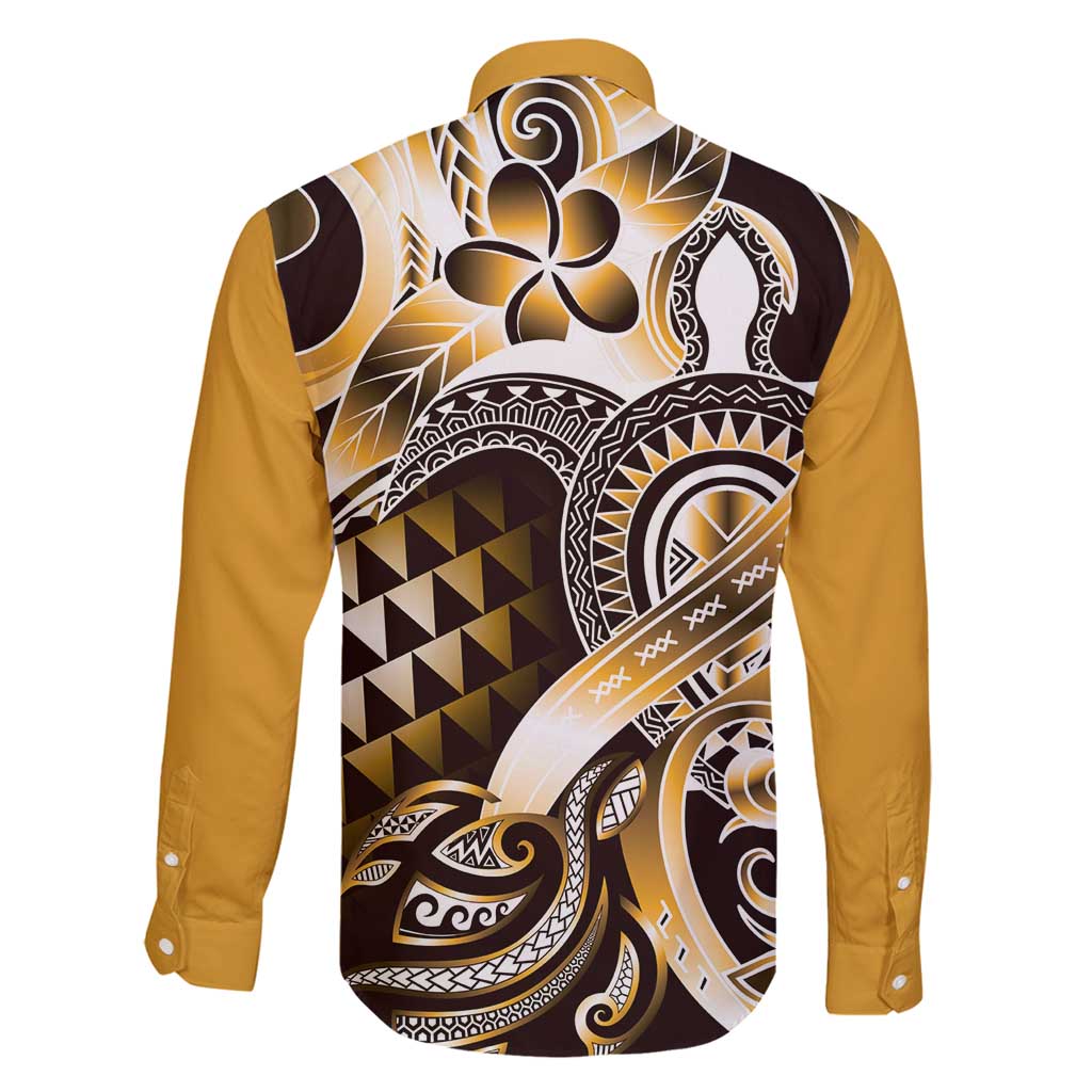 Aloha Gold Tribal Honu Tattoo Family Matching Off Shoulder Maxi Dress and Hawaiian Shirt LT9 - Polynesian Pride