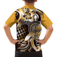 Aloha Gold Tribal Honu Tattoo Family Matching Off Shoulder Short Dress and Hawaiian Shirt LT9 - Polynesian Pride