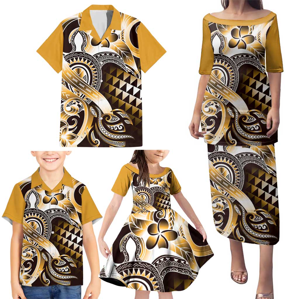 Aloha Gold Tribal Honu Tattoo Family Matching Puletasi and Hawaiian Shirt LT9 - Polynesian Pride