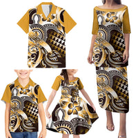 Aloha Gold Tribal Honu Tattoo Family Matching Puletasi and Hawaiian Shirt LT9 - Polynesian Pride