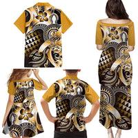 Aloha Gold Tribal Honu Tattoo Family Matching Puletasi and Hawaiian Shirt LT9 - Polynesian Pride