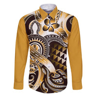 Aloha Gold Tribal Honu Tattoo Family Matching Puletasi and Hawaiian Shirt LT9 Dad's Shirt - Long Sleeve Gold - Polynesian Pride