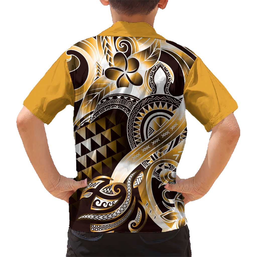 Aloha Gold Tribal Honu Tattoo Family Matching Short Sleeve Bodycon Dress and Hawaiian Shirt LT9 - Polynesian Pride