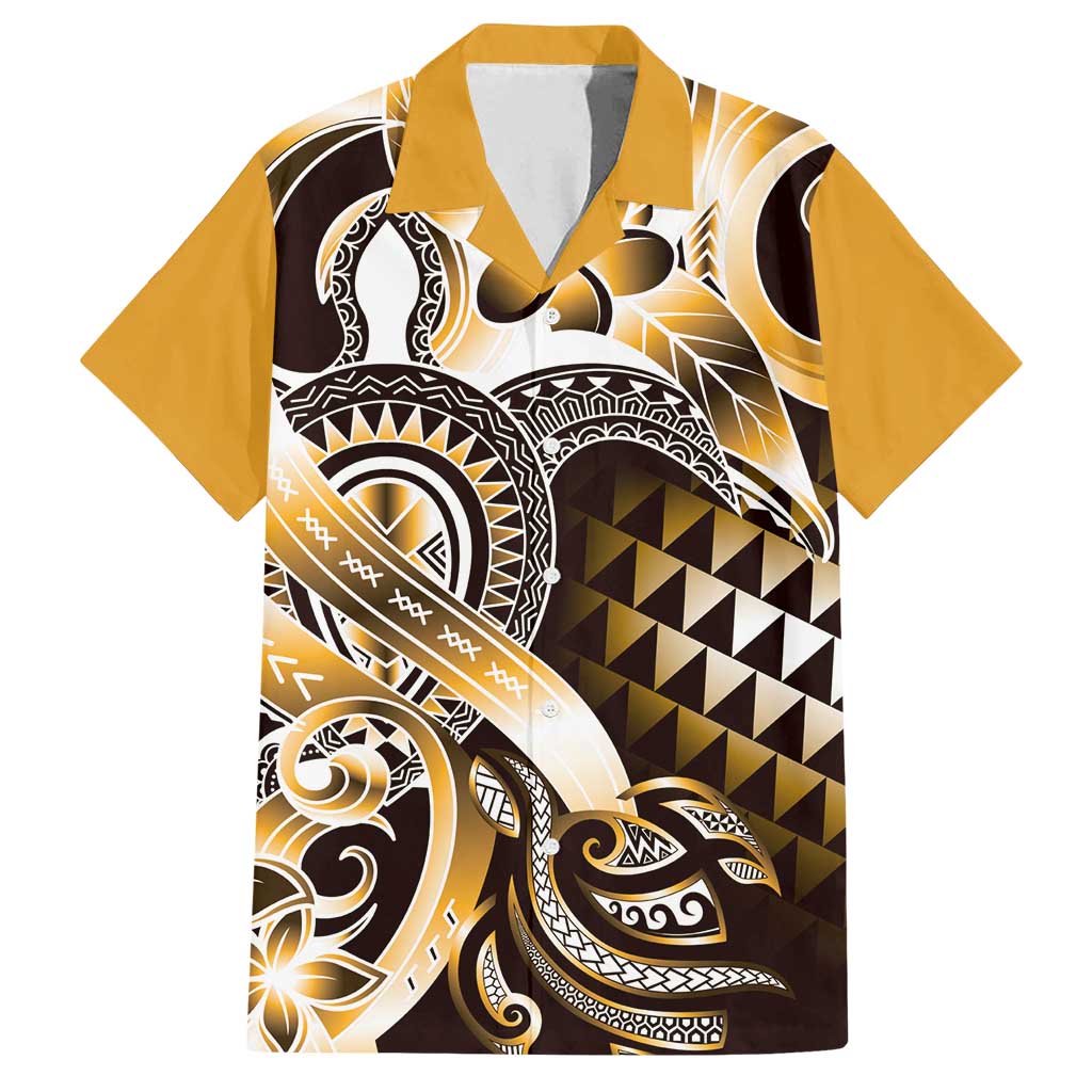 Aloha Gold Tribal Honu Tattoo Family Matching Summer Maxi Dress and Hawaiian Shirt LT9 Dad's Shirt - Short Sleeve Gold - Polynesian Pride