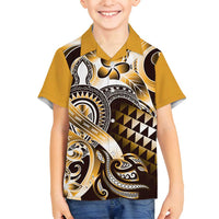 Aloha Gold Tribal Honu Tattoo Family Matching Summer Maxi Dress and Hawaiian Shirt LT9 Son's Shirt Gold - Polynesian Pride