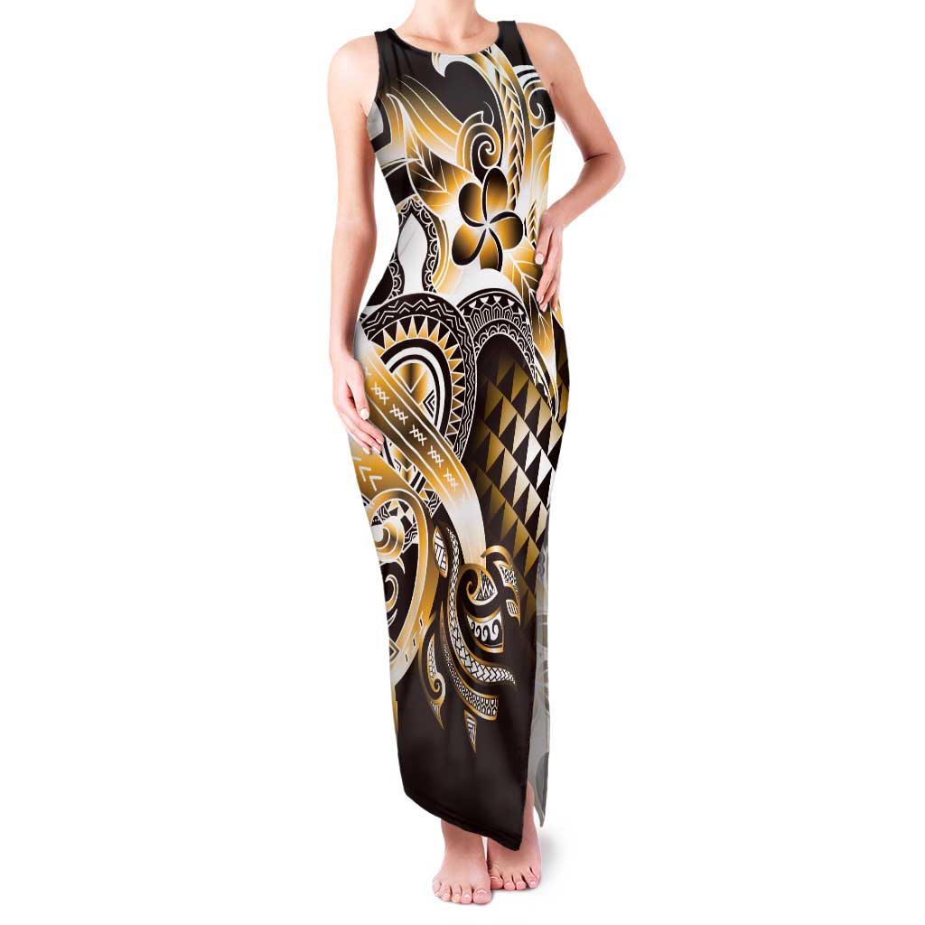 Aloha Gold Tribal Honu Tattoo Family Matching Tank Maxi Dress and Hawaiian Shirt LT9 Mom's Dress Gold - Polynesian Pride