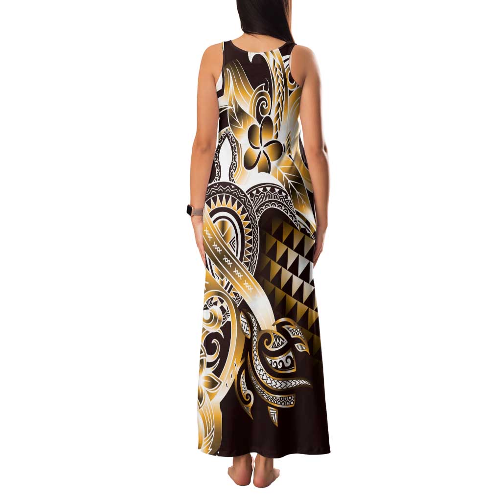 Aloha Gold Tribal Honu Tattoo Family Matching Tank Maxi Dress and Hawaiian Shirt LT9 - Polynesian Pride