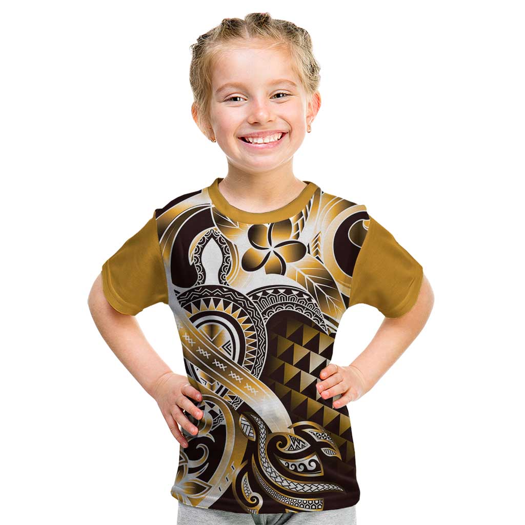 Aloha Gold Tribal Honu Tattoo Kid T Shirt LT9 Gold - Polynesian Pride