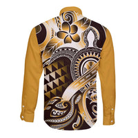 Aloha Gold Tribal Honu Tattoo Long Sleeve Button Shirt LT9 - Polynesian Pride