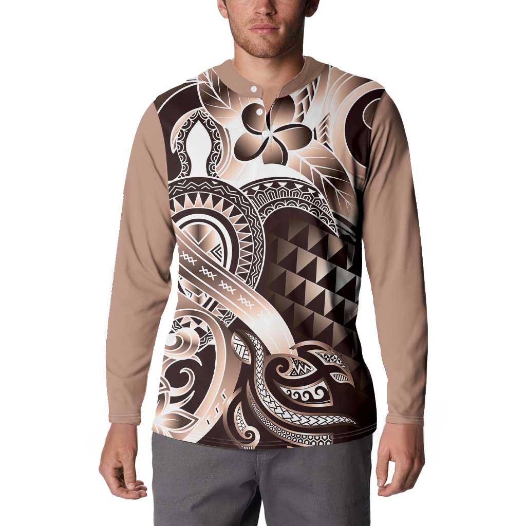 Aloha Mocha Mousse Tribal Honu Tattoo Button Sweatshirt