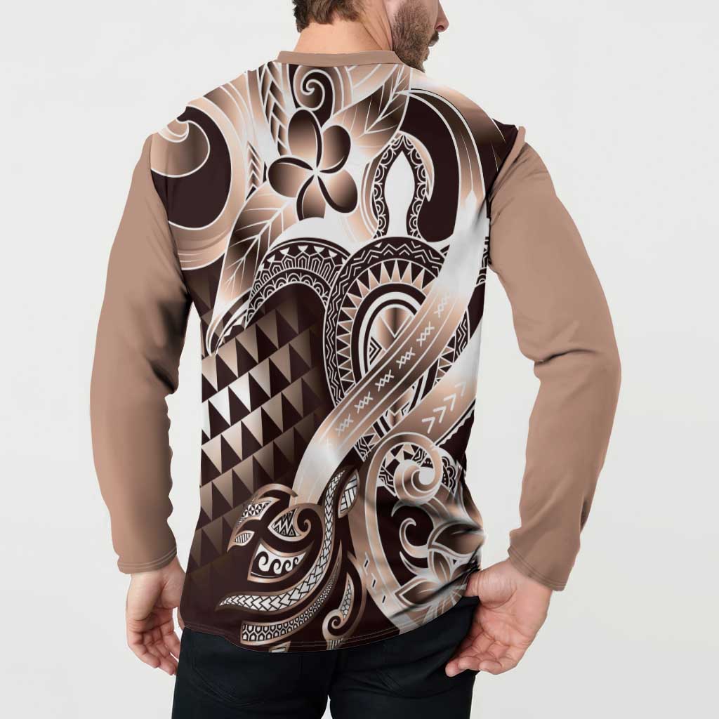 Aloha Mocha Mousse Tribal Honu Tattoo Button Sweatshirt
