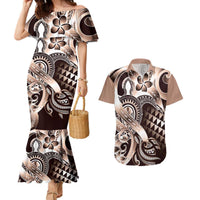 Aloha Mocha Mousse Tribal Honu Tattoo Couples Matching Mermaid Dress and Hawaiian Shirt LT9 Mocha Mousse - Polynesian Pride