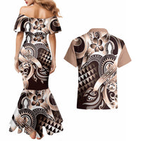 Aloha Mocha Mousse Tribal Honu Tattoo Couples Matching Mermaid Dress and Hawaiian Shirt LT9 - Polynesian Pride