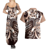 Aloha Mocha Mousse Tribal Honu Tattoo Couples Matching Summer Maxi Dress and Hawaiian Shirt LT9 - Polynesian Pride