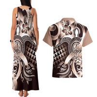 Aloha Mocha Mousse Tribal Honu Tattoo Couples Matching Tank Maxi Dress and Hawaiian Shirt LT9 - Polynesian Pride