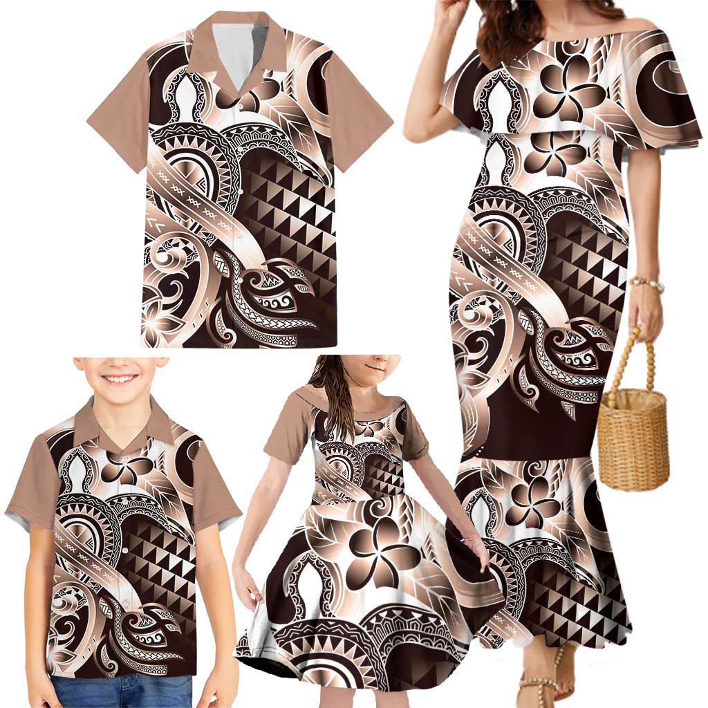 Aloha Mocha Mousse Tribal Honu Tattoo Family Matching Mermaid Dress and Hawaiian Shirt LT9 - Polynesian Pride