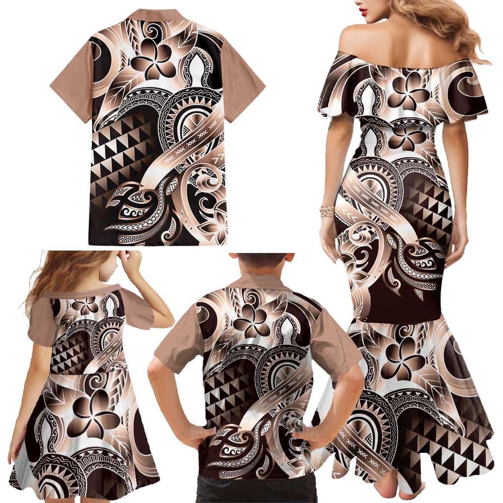 Aloha Mocha Mousse Tribal Honu Tattoo Family Matching Mermaid Dress and Hawaiian Shirt LT9 - Polynesian Pride